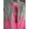 White and silver sequins tulle CAPE with neon pink tie